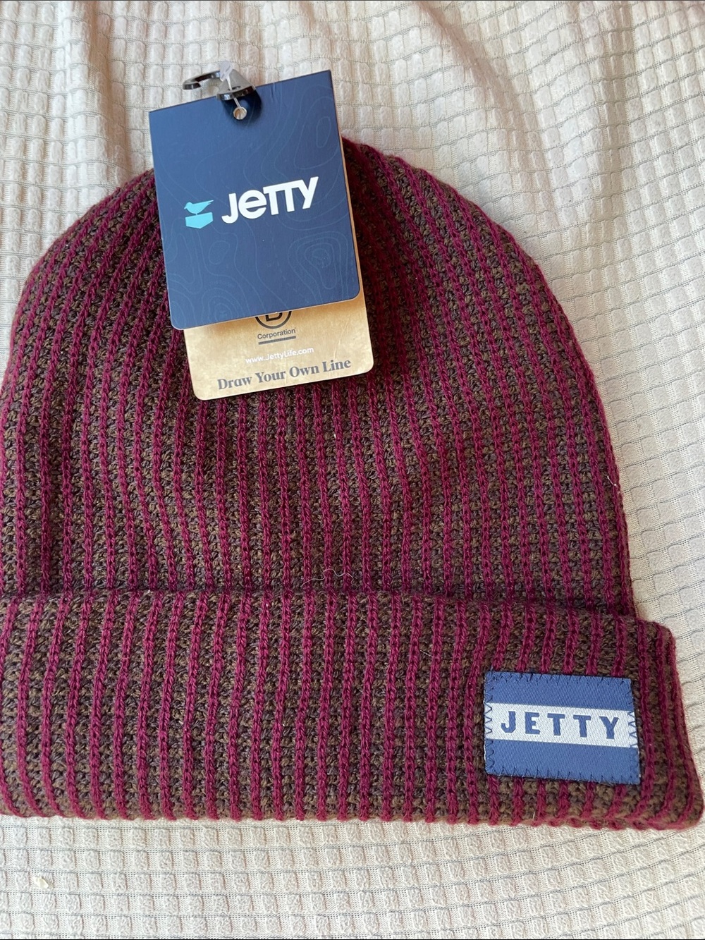 Jetty Striped Knit Beanie in Burgundy and Olive NWT